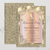 Ballons, goudLijst, Roos Gold, Glitter Retirement Kaart (Voorkant / Achterkant)