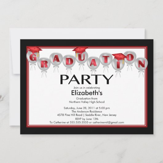 Ballons Graduation Party Invitation Red Pet Kaart (Voorkant)