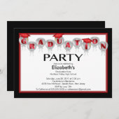 Ballons Graduation Party Invitation Red Pet Kaart (Voorkant / Achterkant)
