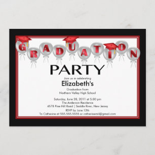 Ballons Graduation Party Invitation Red Pet Kaart