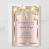 Ballons, Lijst, Roos Gold, Gold Glitter Retirement Kaart (Voorkant)