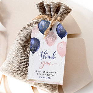 Ballons marine roze, gouden geslacht onthullen gun cadeaulabel