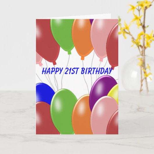 Ballons ontwerp gepersonaliseerde 21e verjaardag kaart (Gele Bloem)