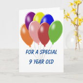 Ballons ontwerp gepersonaliseerde 9e verjaardag kaart (Gele Bloem)