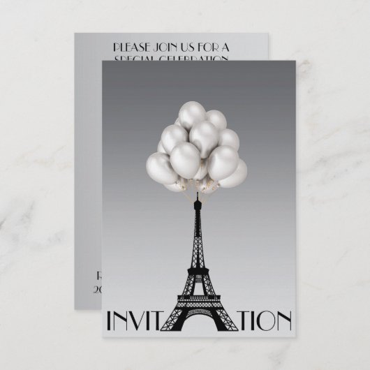 Ballons Paris Eiffel Tower Glam Chic Grey Kaart (Voorkant / Achterkant)
