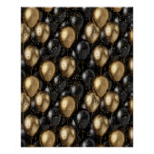 Ballons Poster Verjaardagsachtergrond Zwart en Gou (Voorkant)