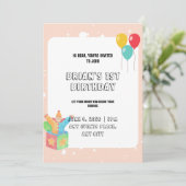 Ballons Roze Borders Baby Girl Speelgoed 1e verjaa Kaart (Staand voorkant)