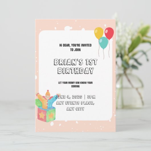 Ballons Roze Borders Baby Girl Speelgoed 1e verjaa Kaart (Staand voorkant)