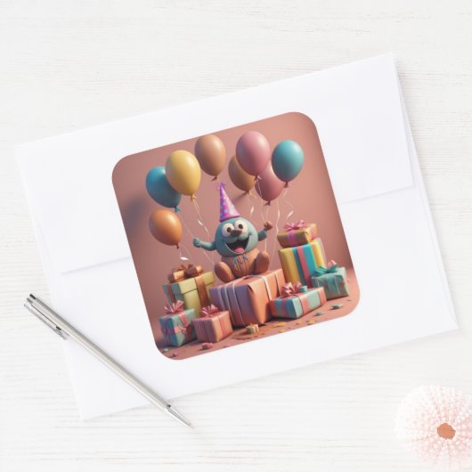 Ballons schattig kunstwerk vierkante sticker (Envelop)