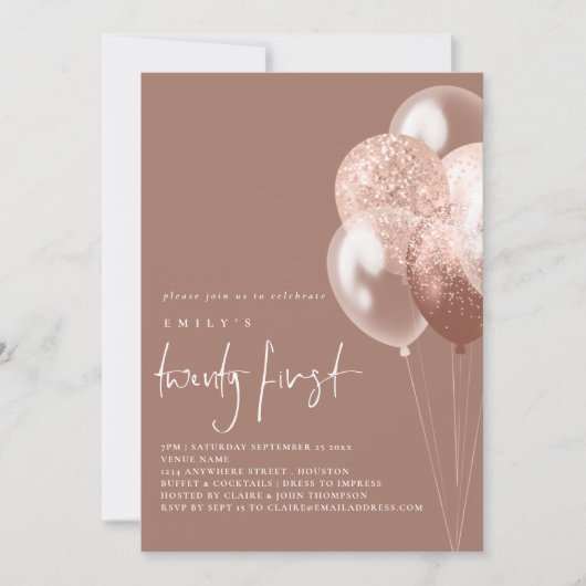 Ballons Script Roos Gold 21e verjaardag Kaart (Voorkant)