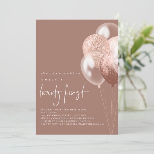 Ballons Script Roos Gold 21e verjaardag Kaart (Staand voorkant)