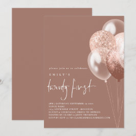 Ballons Script Roos Gold 21e verjaardag Kaart