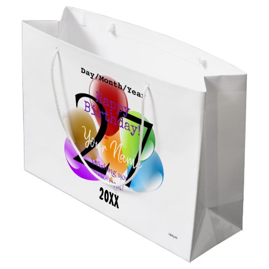 Ballons, speciaal gepersonaliseerd op de dag van d groot cadeauzakje (Achterkant Gekanteld)