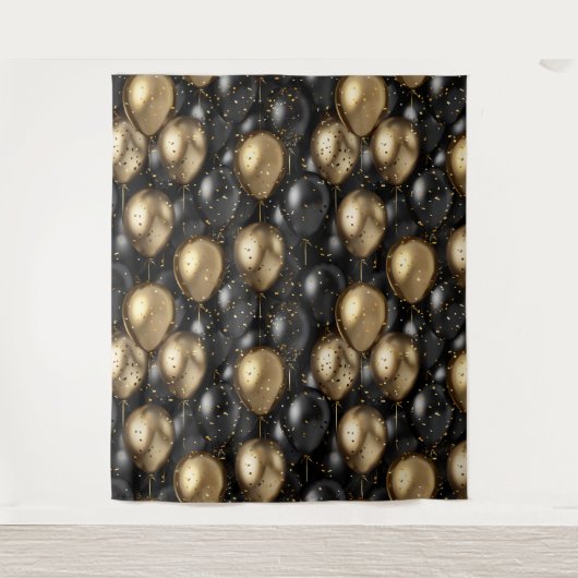 Ballons Tapestry Verjaardag Achtergrond Zwart en G Wandkleed (Voorkant)