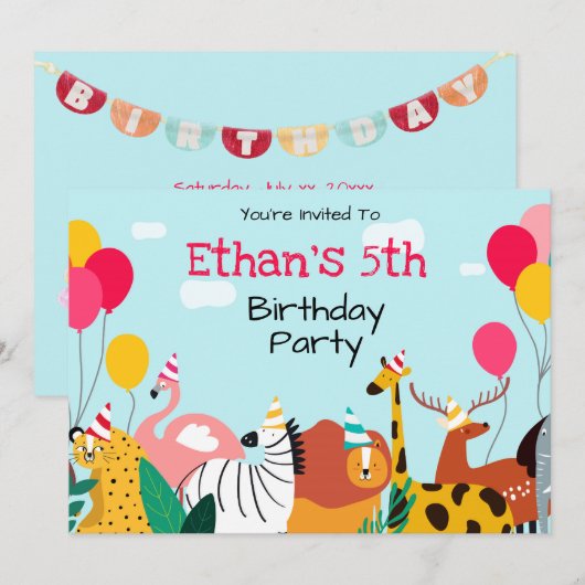 Ballons van de Birthday Party over uitnodigingen v (Voorkant / Achterkant)