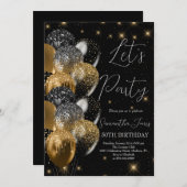 Ballons Verjaardag Zwart Goud Glitter Kaart (Voorkant / Achterkant)