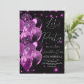 Ballons Verjaardag Zwart Roze Glitter Kaart (Staand voorkant)