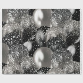 Ballons Verjaardag Zwart Zilver Glitter Party Cadeaupapier (Vlak)