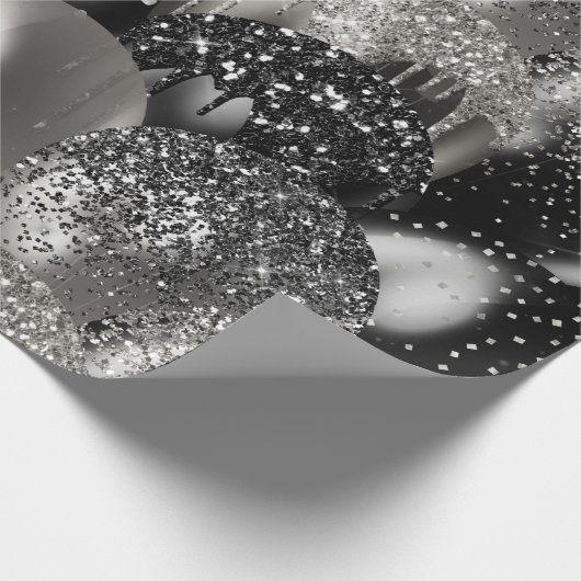 Ballons Verjaardag Zwart Zilver Glitter Party Cadeaupapier (Hoek)