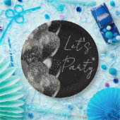 Ballons Verjaardag Zwart Zilver Glitter Party Papieren Bordje (Feest)