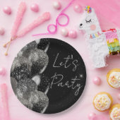 Ballons Verjaardag Zwart Zilver Glitter Party Papieren Bordje (Feest)