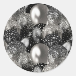 Ballons Verjaardag Zwart Zilver Glitter Party Ronde Sticker
