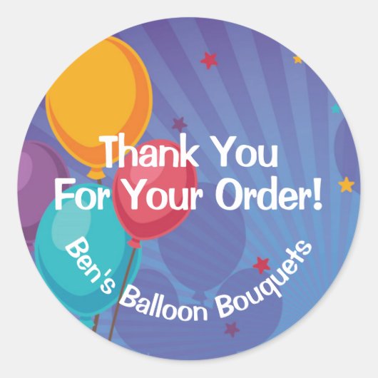 Ballons Verjaardagsfeest Bedankt voor uw bestellin Ronde Sticker (Voorkant)