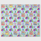 Ballons Verjaardagstaart Personaliseer jongensnaam Cadeaupapier (Vlak)