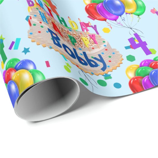 Ballons Verjaardagstaart Personaliseer jongensnaam Cadeaupapier (Rol Hoek)