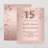 Ballonscript met gouden roze sterren in het roos Q Briefkaart (Voorkant / Achterkant)