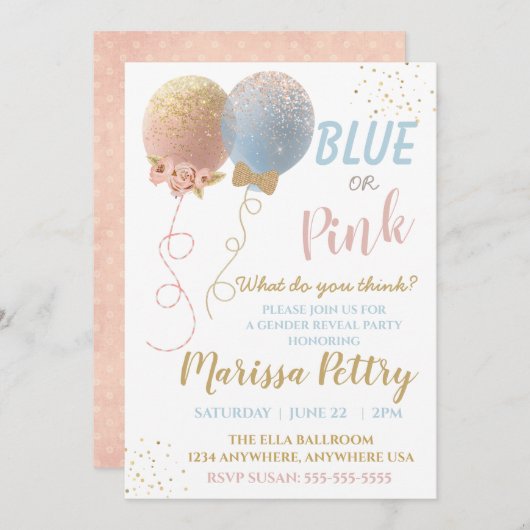 Ballonsekse onthult partijblauw of roze kaart (Voorkant / Achterkant)