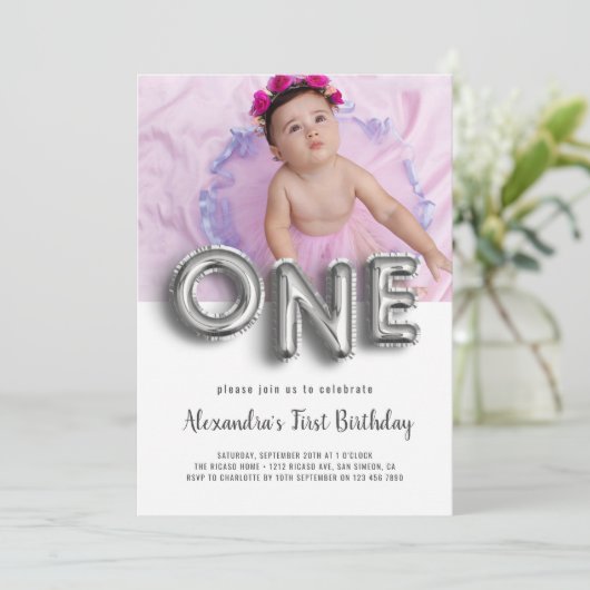 Ballontekst Eerste verjaardag Foto gepersonaliseer Kaart (Staand voorkant)