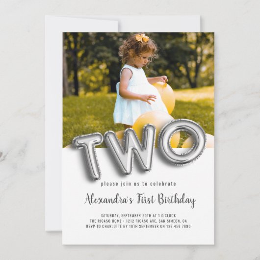 Ballontekst Tweede verjaardag Foto gepersonaliseer Kaart (Voorkant)