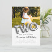 Ballontekst Tweede verjaardag Foto gepersonaliseer Kaart (Staand voorkant)