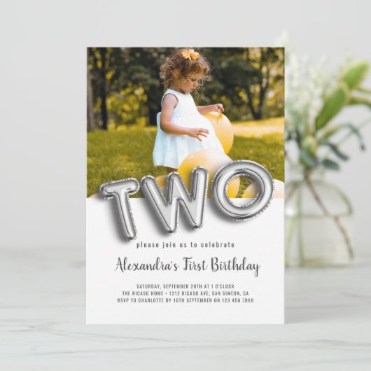Ballontekst Tweede verjaardag Foto gepersonaliseer Kaart (Staand voorkant)