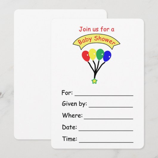 Ballonuitnodiging voor een Baby shower Kaart (Voorkant / Achterkant)
