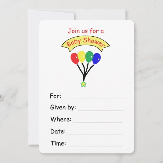Ballonuitnodiging voor een Baby shower Kaart (Voorkant)