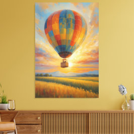 Ballonvaart bij zonsondergang over gouden velden canvas afdruk