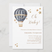 Ballonvaart met blauwe jongen sterren Baby Shower Kaart (Voorkant)