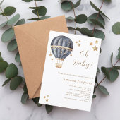 Ballonvaart met blauwe jongen sterren Baby Shower Kaart