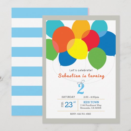 Ballonverjaardagsuitnodiging Kaart (Voorkant / Achterkant)