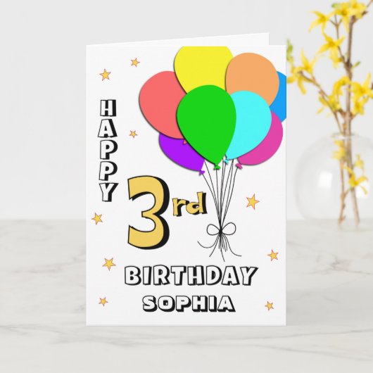 Ballonvulling derde verjaardag Kaart (Gele Bloem)