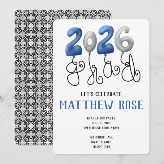 Balloon 2026 Grad Invitation Kaart (Voorkant / Achterkant)