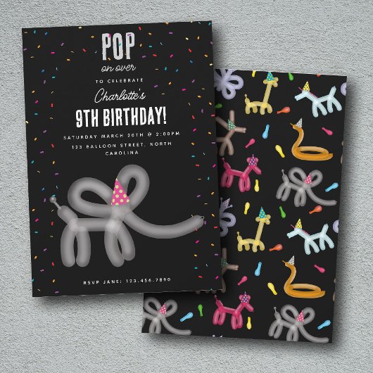 Balloon Animals Elephant Kids Birthday Party Theme Kaart