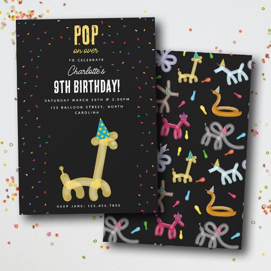 Balloon Animals Giraffe Kids Birthday Party Theme Kaart