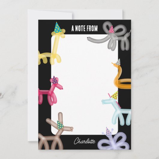 Balloon Animals Kids Party Theme Notitiekaartje (Voorkant)