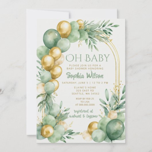 Balloon Arch Sage Gold Genderneutraal Baby shower Kaart (Voorkant)