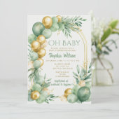 Balloon Arch Sage Gold Genderneutraal Baby shower Kaart (Staand voorkant)