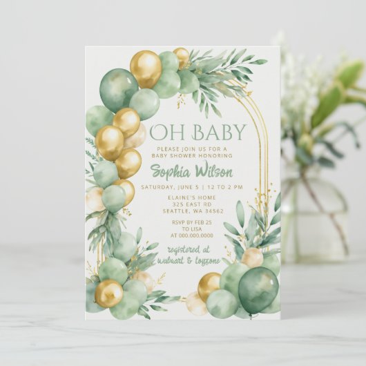 Balloon Arch Sage Gold Genderneutraal Baby shower Kaart (Staand voorkant)