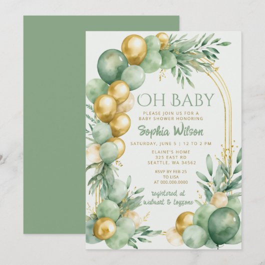 Balloon Arch Sage Gold Genderneutraal Baby shower Kaart (Voorkant / Achterkant)